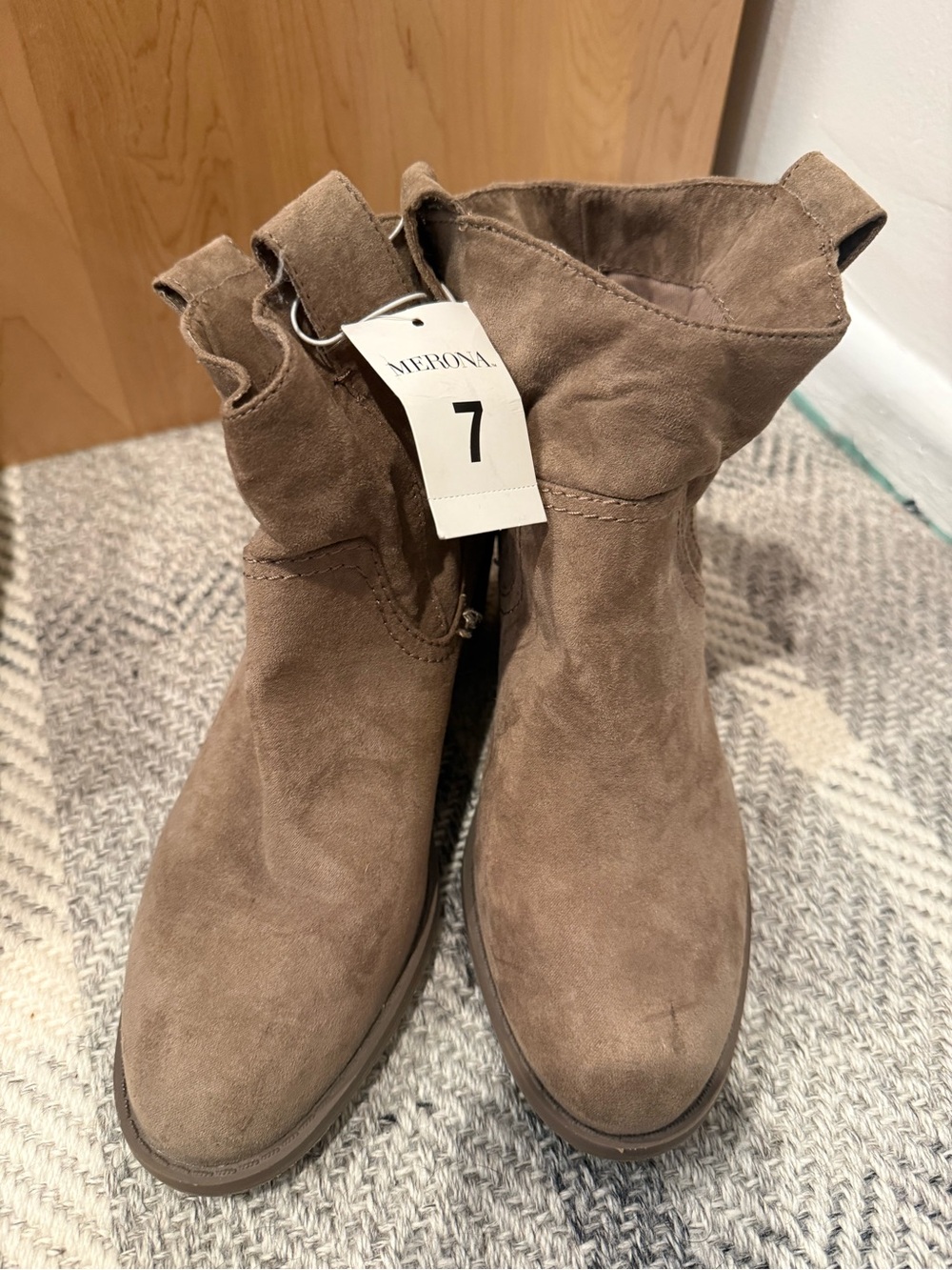 Merona Taupe Suede Low-Heel Ankle Booties